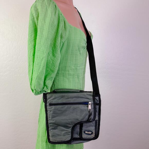 Mudd Messenger Sling Crossbody Bag Cosmetic Organizer Gray Black 90s Y2K Vintage - Picture 12 of 12